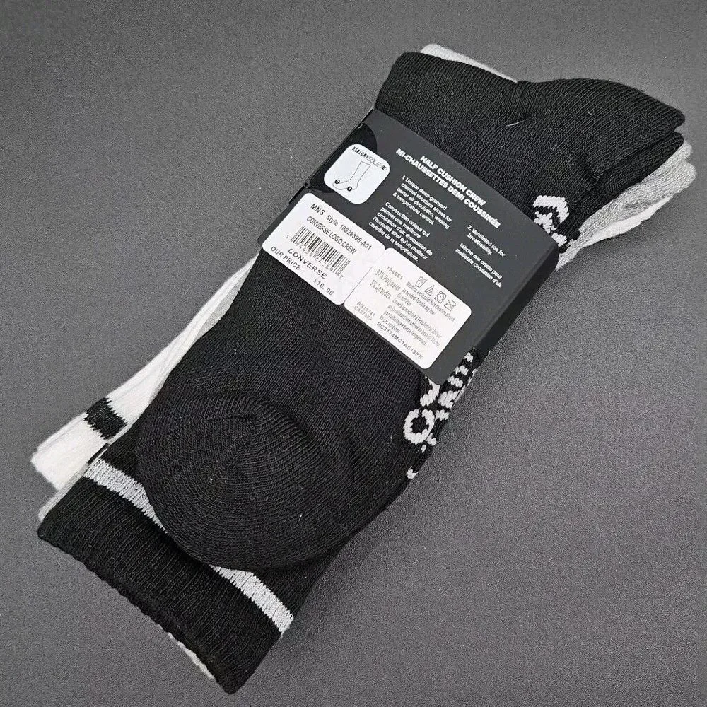 Converse Chuck Taylor Men's 6-12 Half Cushion Logo Crew Socks 3 Pair‎ Pack Multi